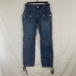 Guess Jeans Womens Y2K Cargo Denim Pants Blue Low Rise Straight Leg Size 28